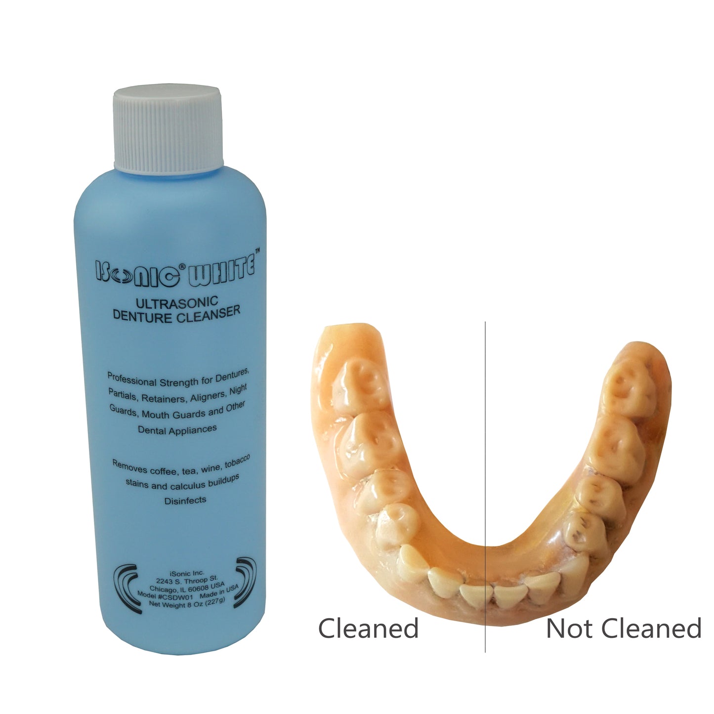 DS180-B+CSDW01 | iSonic® Portable Ultrasonic Retainer/Denture Cleaner with Denture/Retainer/Appliance Cleaning Crystal CSDW01, 8OZ