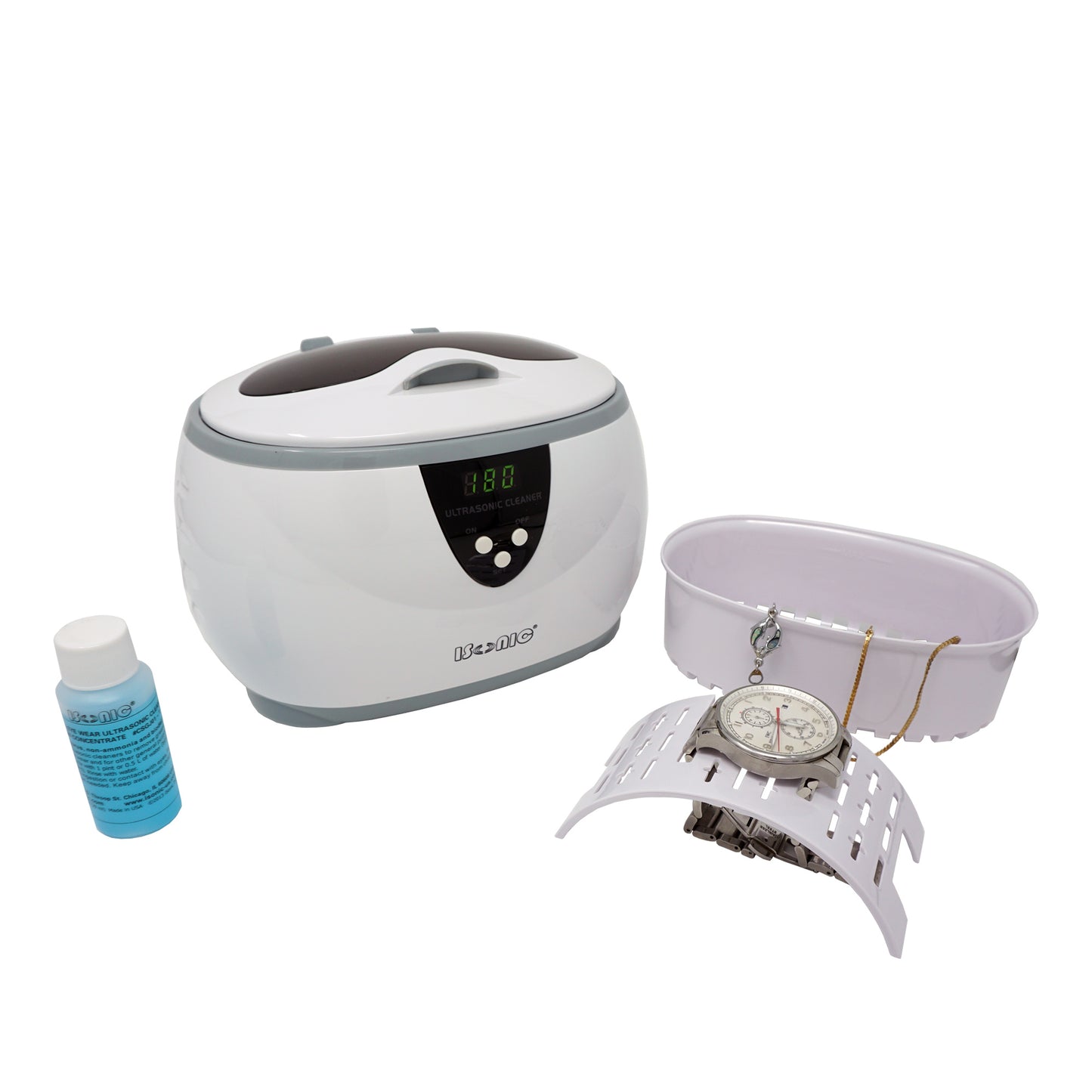 D3800A | iSonic® Digital Ultrasonic Cleaner, for jewelry, eyeglasses, watches, 1.3Pt/0.6L, white color,