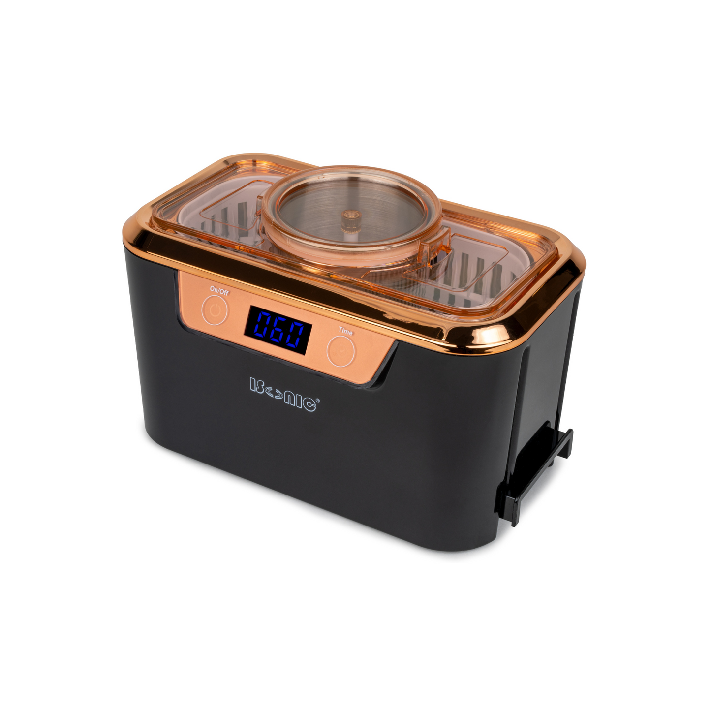 DS310-BR | iSonic® Miniaturized Commercial Ultrasonic Cleaner, black and rose gold colors, with integrated ss. beaker