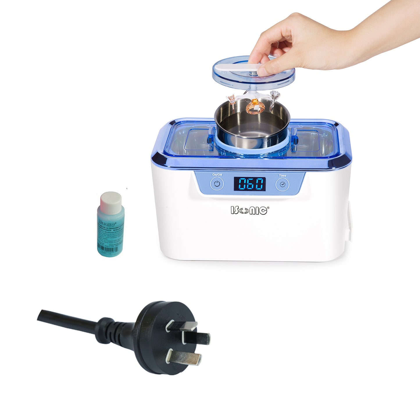 DS310-WS | iSonic® Miniaturized Commercial Ultrasonic Cleaner, white and sapphire blue colors