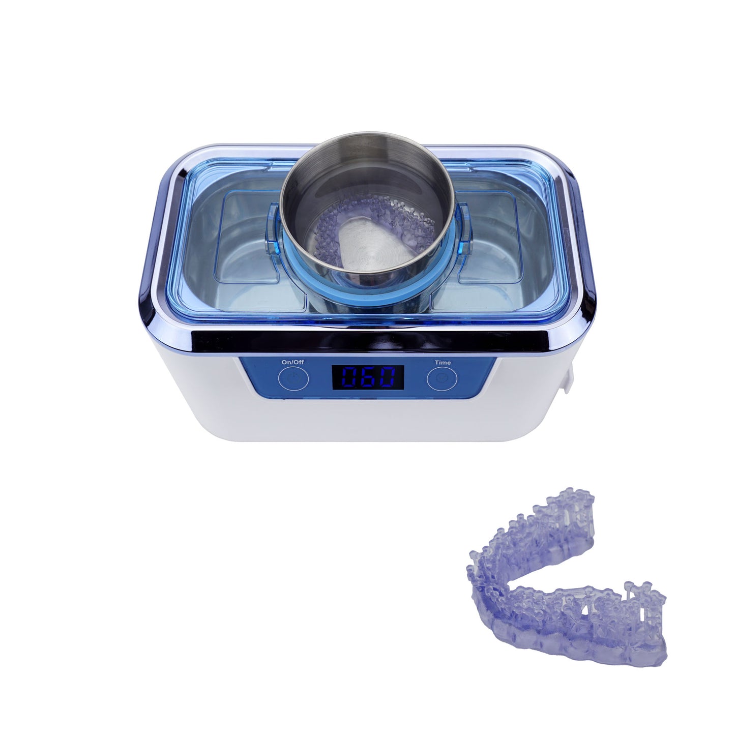DS310-WS-D | iSonic® Miniaturized Commercial Ultrasonic Cleaner, white with sapphire blue colors, for dental applications