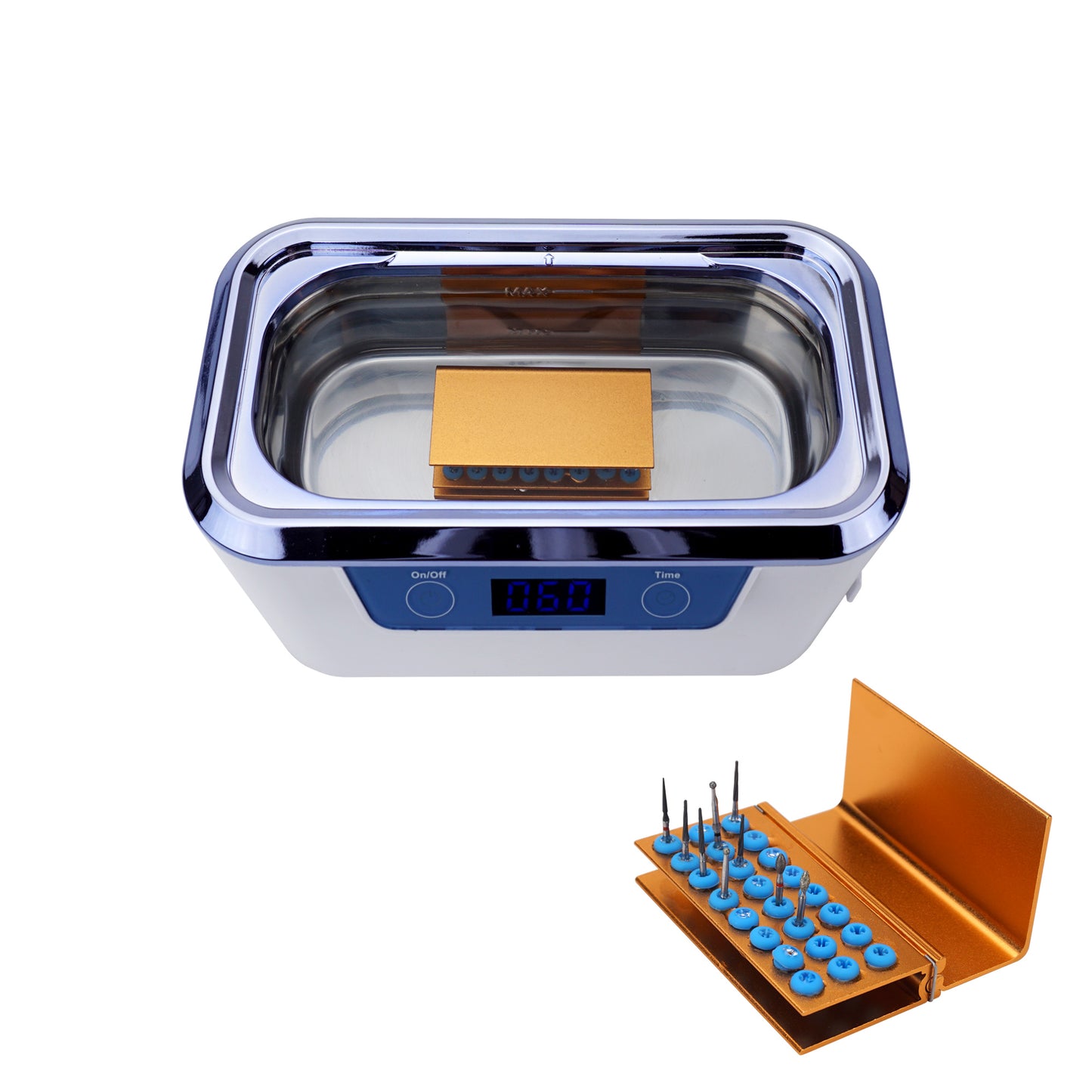 DS310-WS-D | iSonic® Miniaturized Commercial Ultrasonic Cleaner, white with sapphire blue colors, for dental applications