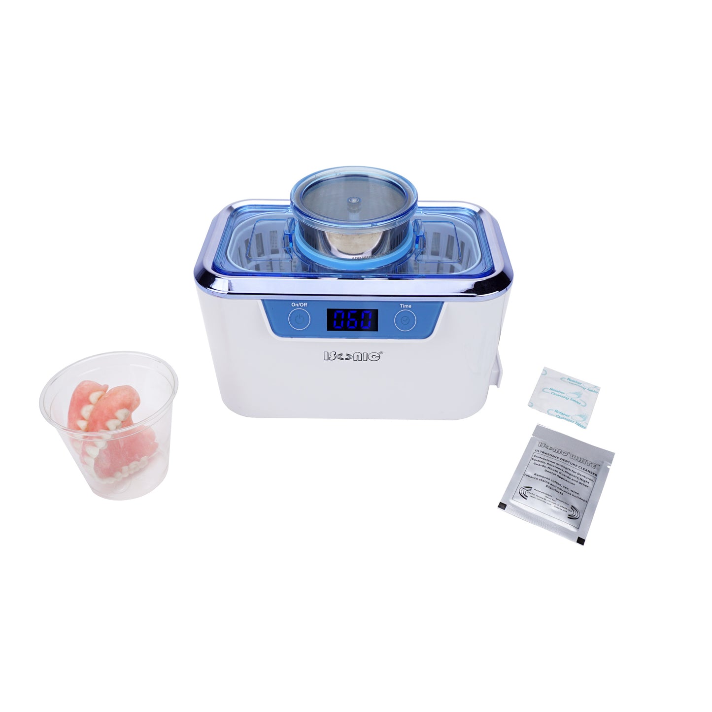 DS310-WS-D | iSonic® Miniaturized Commercial Ultrasonic Cleaner, white with sapphire blue colors, for dental applications