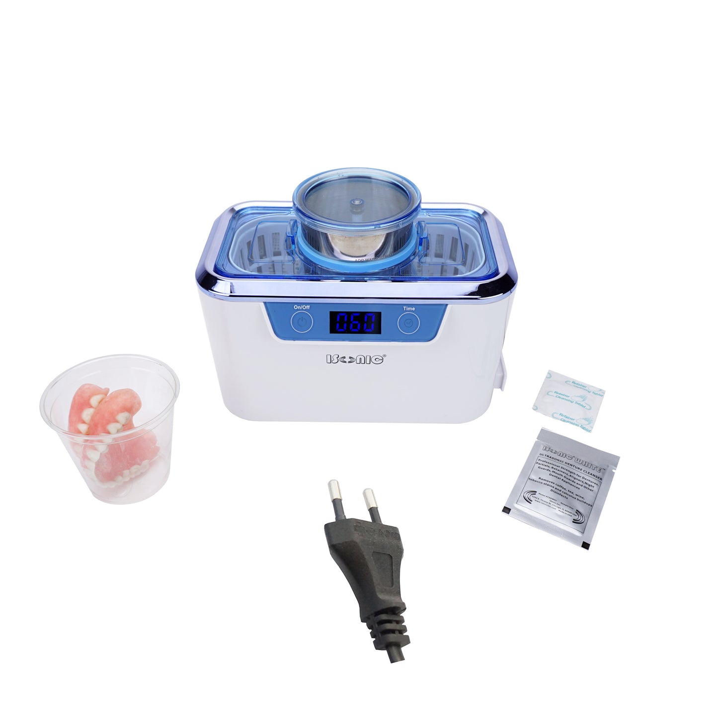 DS310-WS-D | iSonic® Miniaturized Commercial Ultrasonic Cleaner, white with sapphire blue colors, for dental applications
