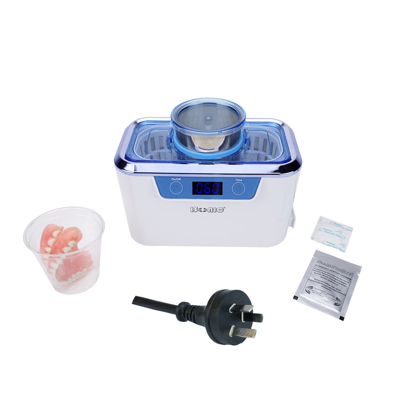 DS310-WS-D | iSonic® Miniaturized Commercial Ultrasonic Cleaner, white with sapphire blue colors, for dental applications