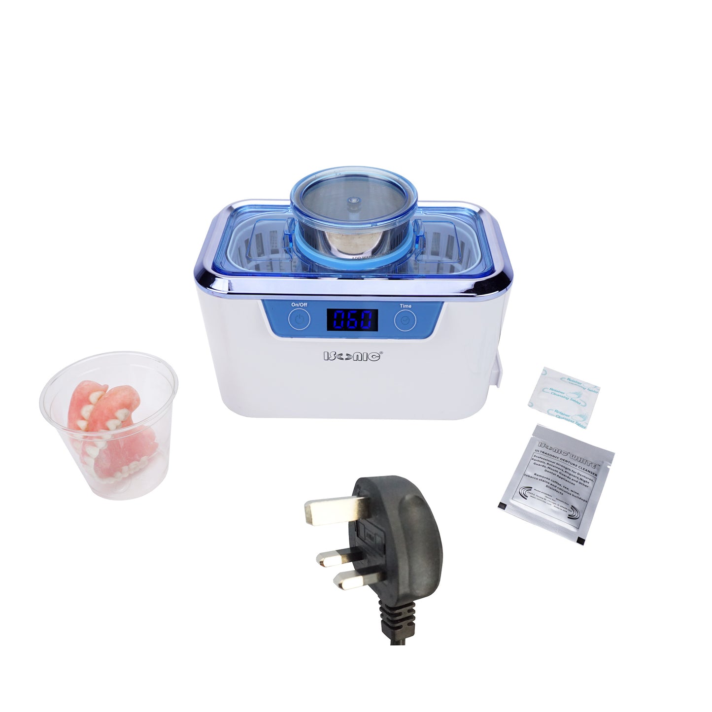 DS310-WS-D | iSonic® Miniaturized Commercial Ultrasonic Cleaner, white with sapphire blue colors, for dental applications