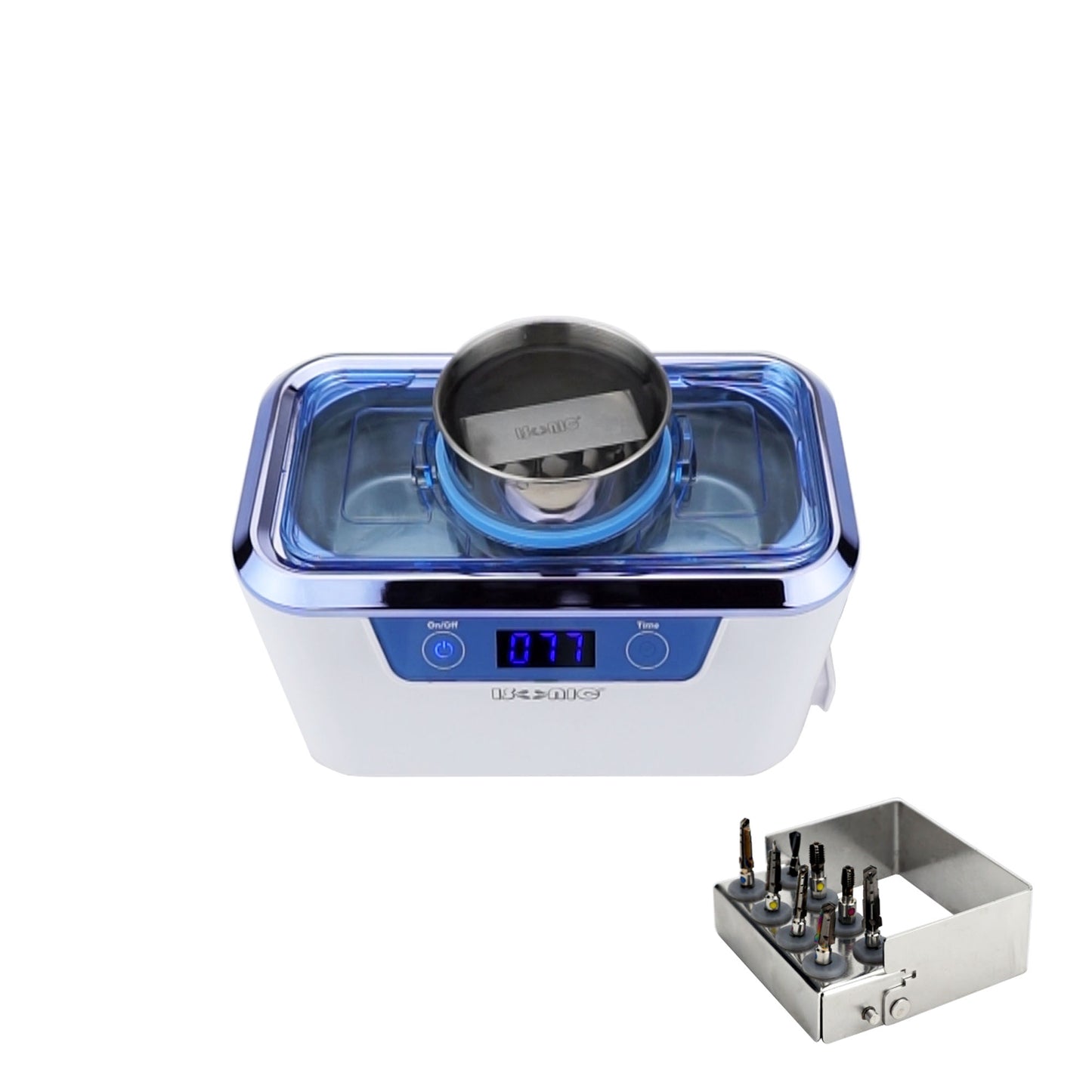DS310-WS-D | iSonic® Miniaturized Commercial Ultrasonic Cleaner, white with sapphire blue colors, for dental applications