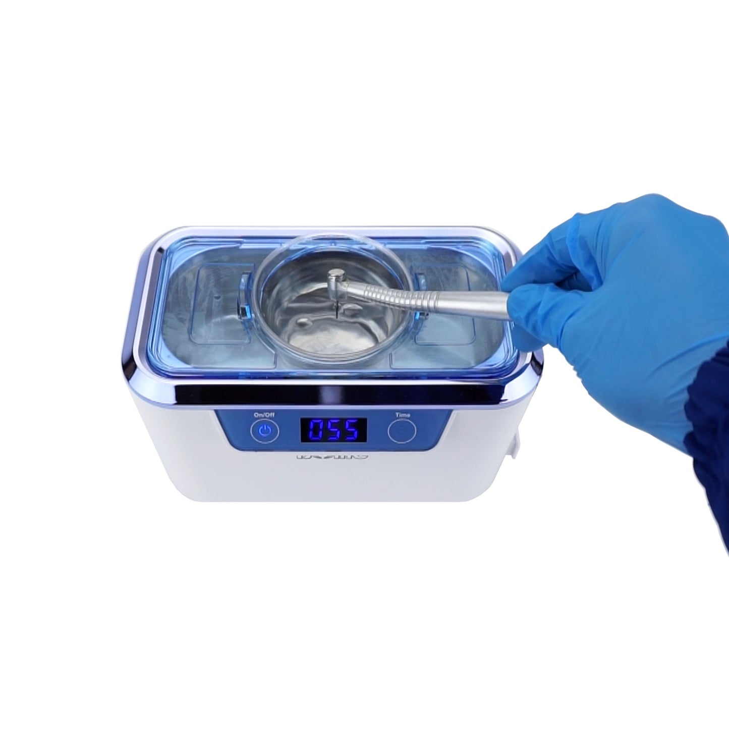 DS310-WS-D | iSonic® Miniaturized Commercial Ultrasonic Cleaner, white with sapphire blue colors, for dental applications