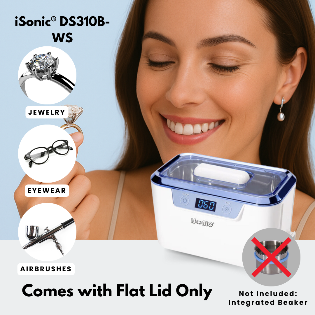 DS310B-WS | iSonic® Miniaturized Commercial Ultrasonic Cleaner, white and sapphire blue colors, for eyeglasses, ophthalmology instruments, jewelry