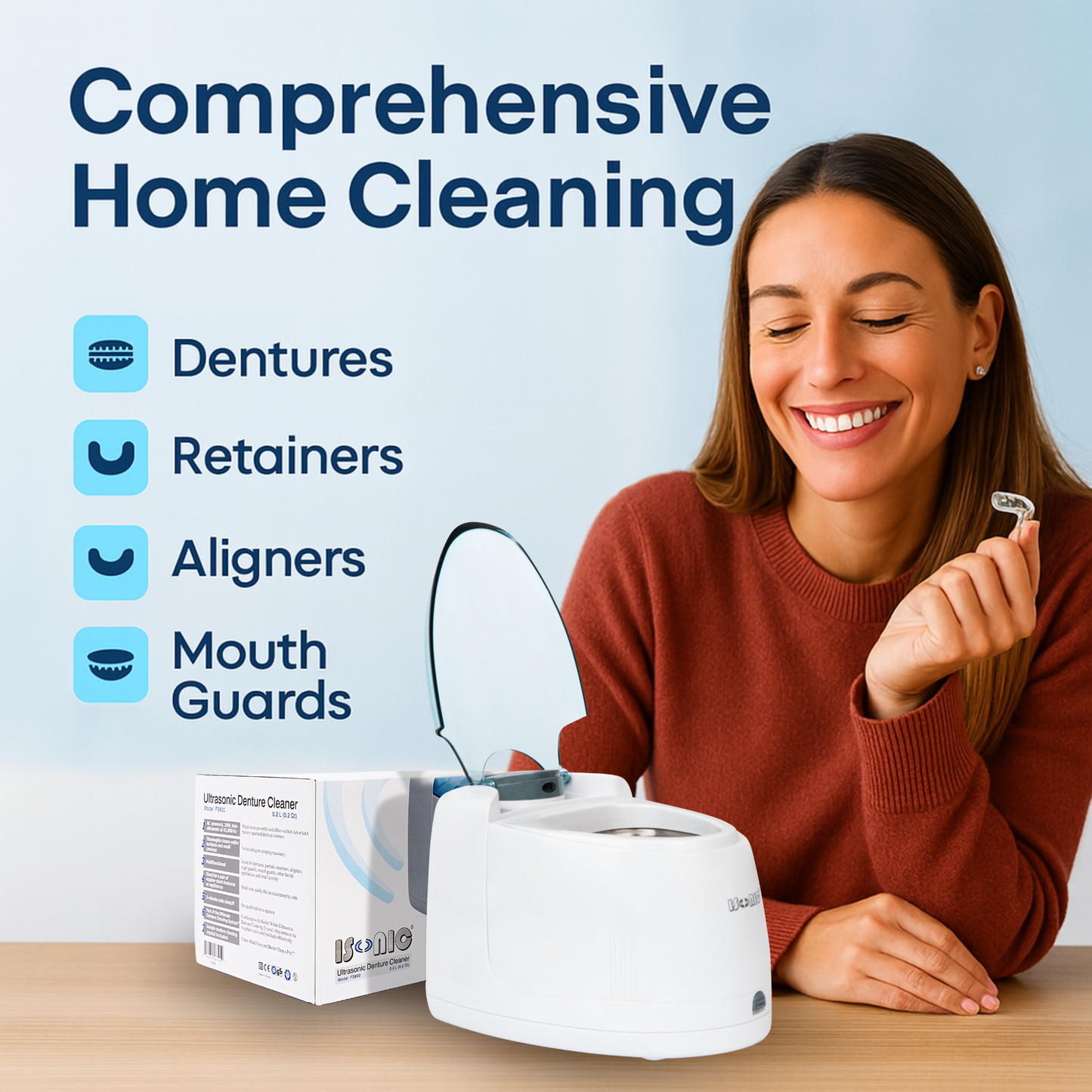 F3900 | iSonic® Ultrasonic Denture/Aligner/Retainer Cleaner, 110V 20W (tank is not removable, for portable unit, check DS180, DS180-B)