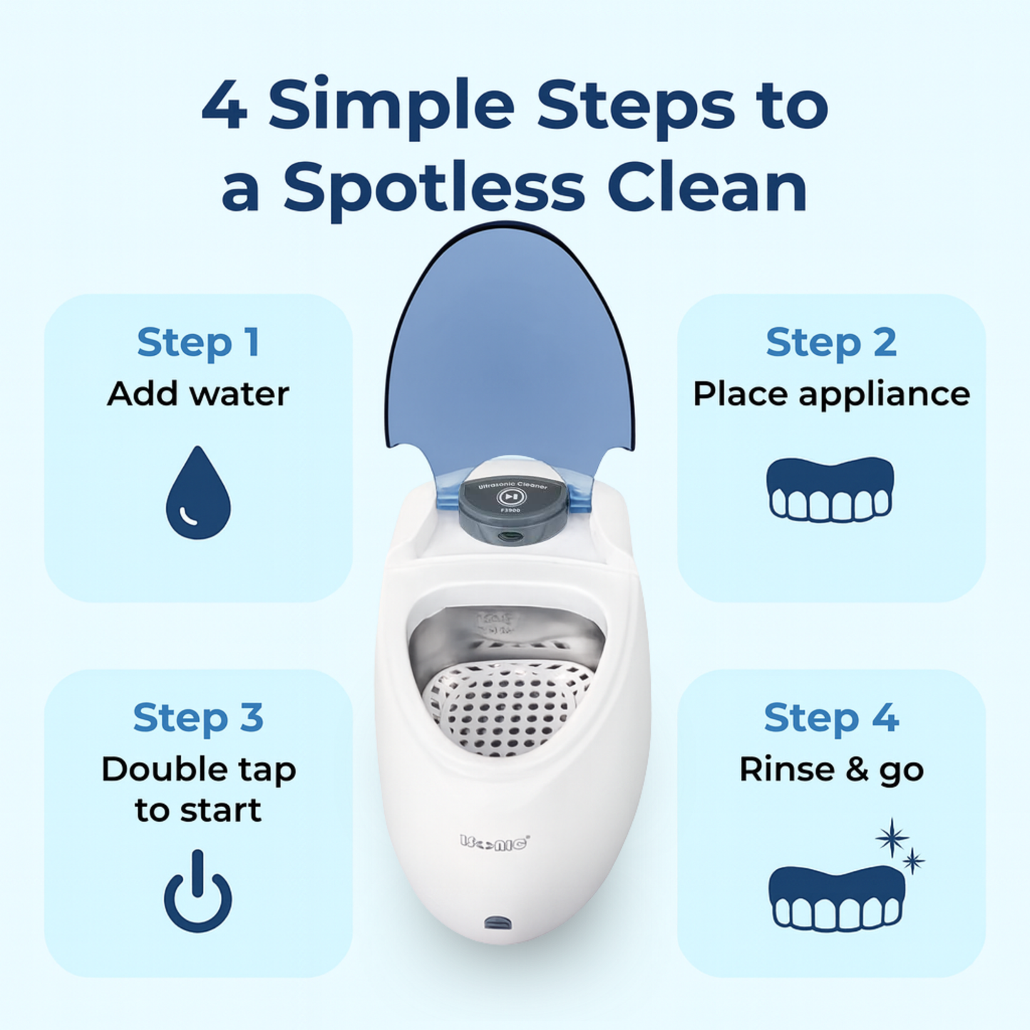 F3900 | iSonic® Ultrasonic Denture/Aligner/Retainer Cleaner, 110V 20W (tank is not removable, for portable unit, check DS180, DS180-B)