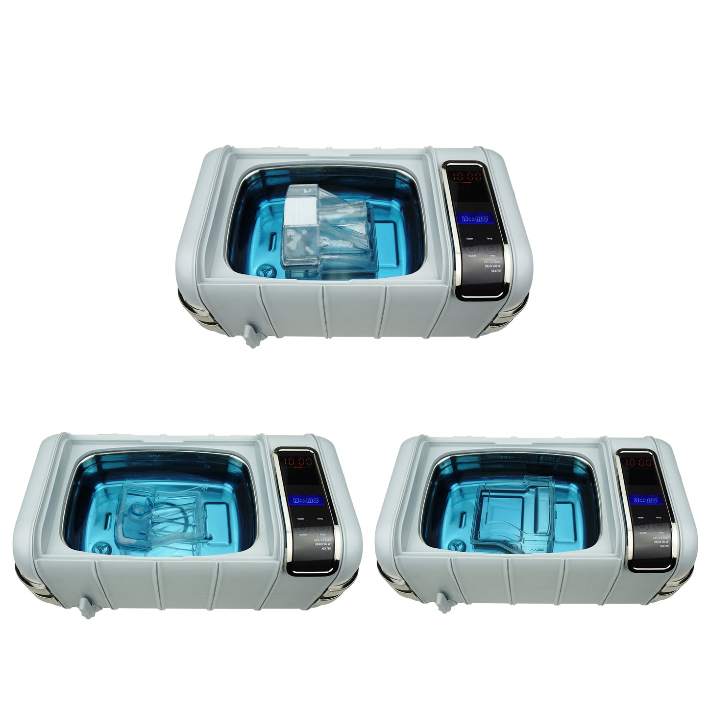 P4831-CPAP (medium) | iSonic® Ultrasonic CPAP/BiPAP Cleaner, 0.8Gal/3L, with a stainless steel weight bracket, a box of cleaning tablet, plastic basket, heater, drain