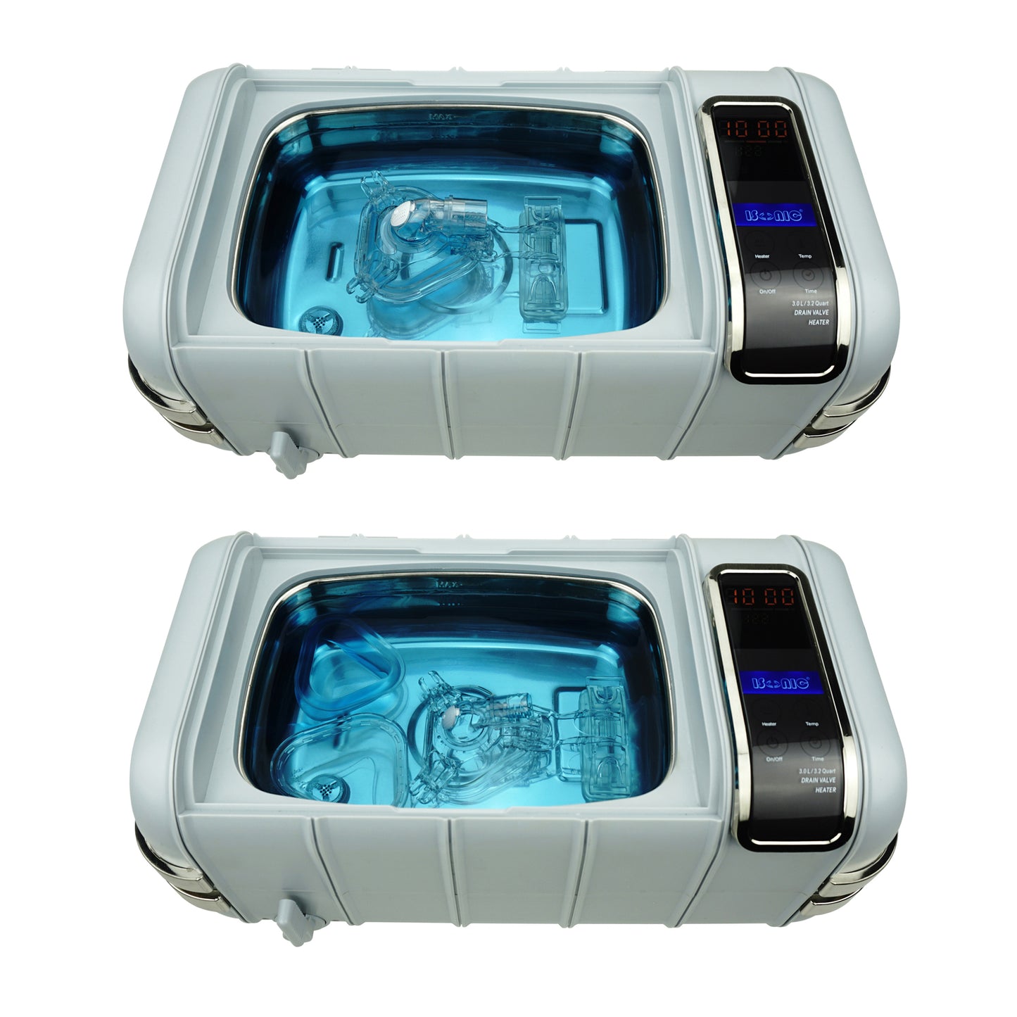P4831-CPAP (medium) | iSonic® Ultrasonic CPAP/BiPAP Cleaner, 0.8Gal/3L, with a stainless steel weight bracket, a box of cleaning tablet, plastic basket, heater, drain