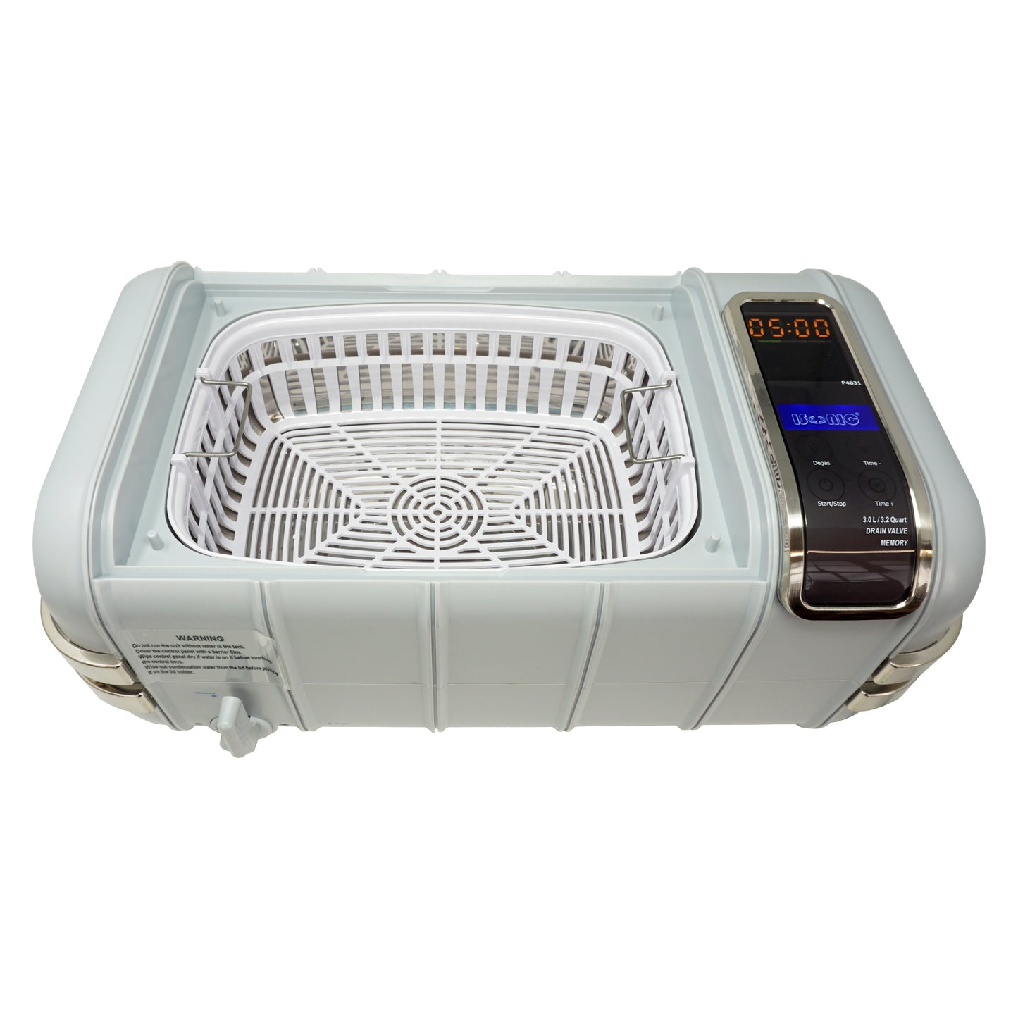 P4831-CPAP (medium) | iSonic® Ultrasonic CPAP/BiPAP Cleaner, 0.8Gal/3L, with a stainless steel weight bracket, a box of cleaning tablet, plastic basket, heater, drain
