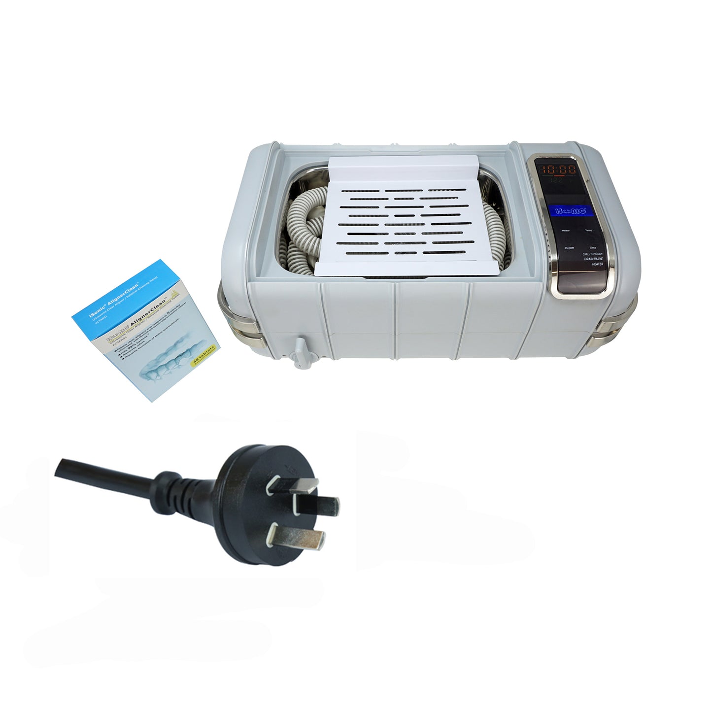 P4831-CPAP (medium) | iSonic® Ultrasonic CPAP/BiPAP Cleaner, 0.8Gal/3L, with a stainless steel weight bracket, a box of cleaning tablet, plastic basket, heater, drain