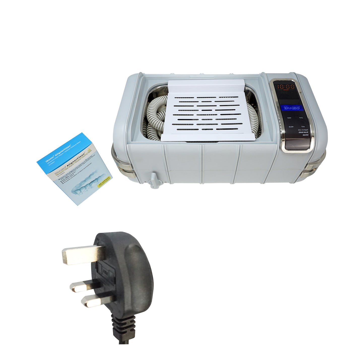 P4831-CPAP (medium) | iSonic® Ultrasonic CPAP/BiPAP Cleaner, 0.8Gal/3L, with a stainless steel weight bracket, a box of cleaning tablet, plastic basket, heater, drain