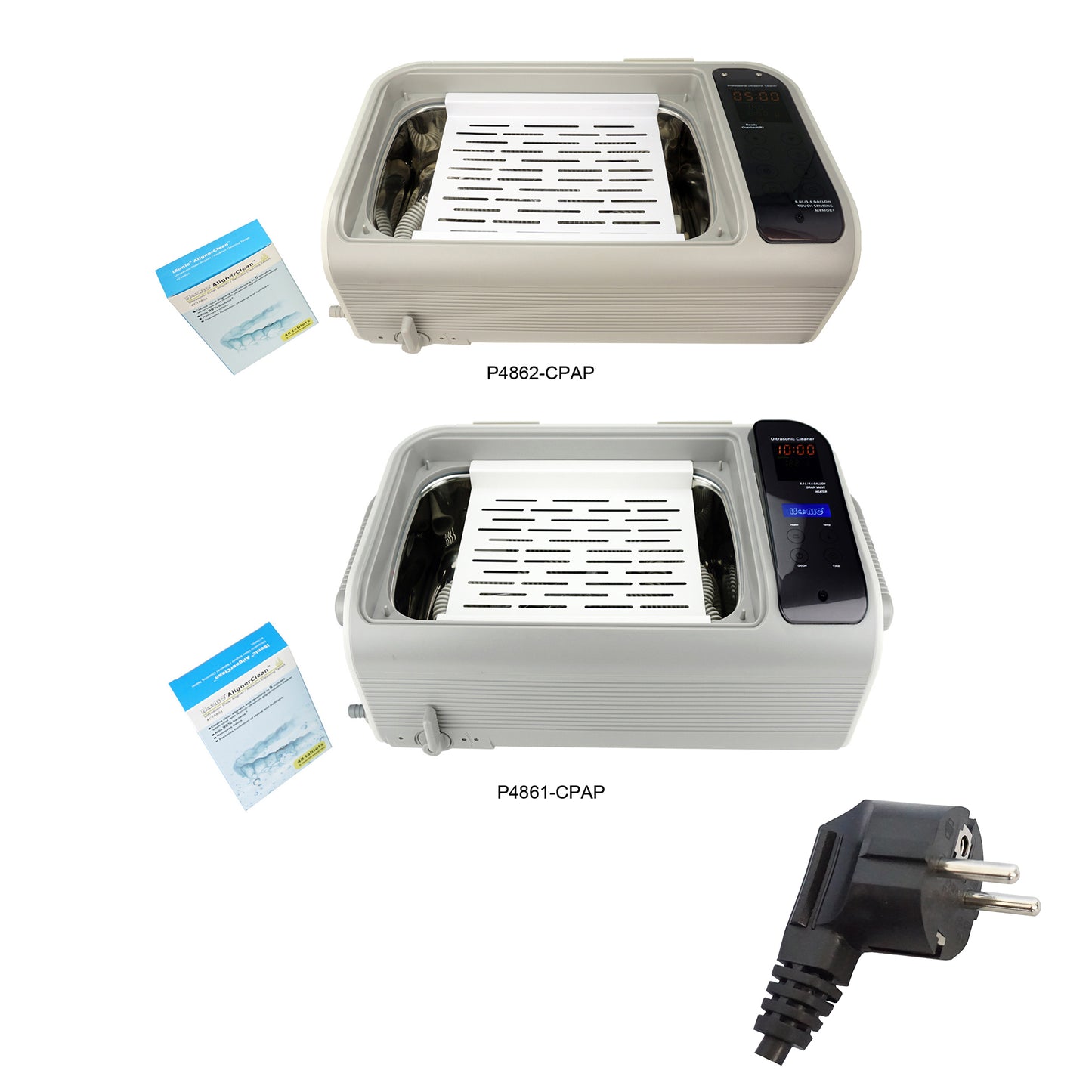 P4862-CPAP (large) | iSonic® Ultrasonic CPAP/BiPAP Cleaner, 1.6Gal/6L, with a stainless steel weight bracket, a box of cleaning tablets, heater, drain