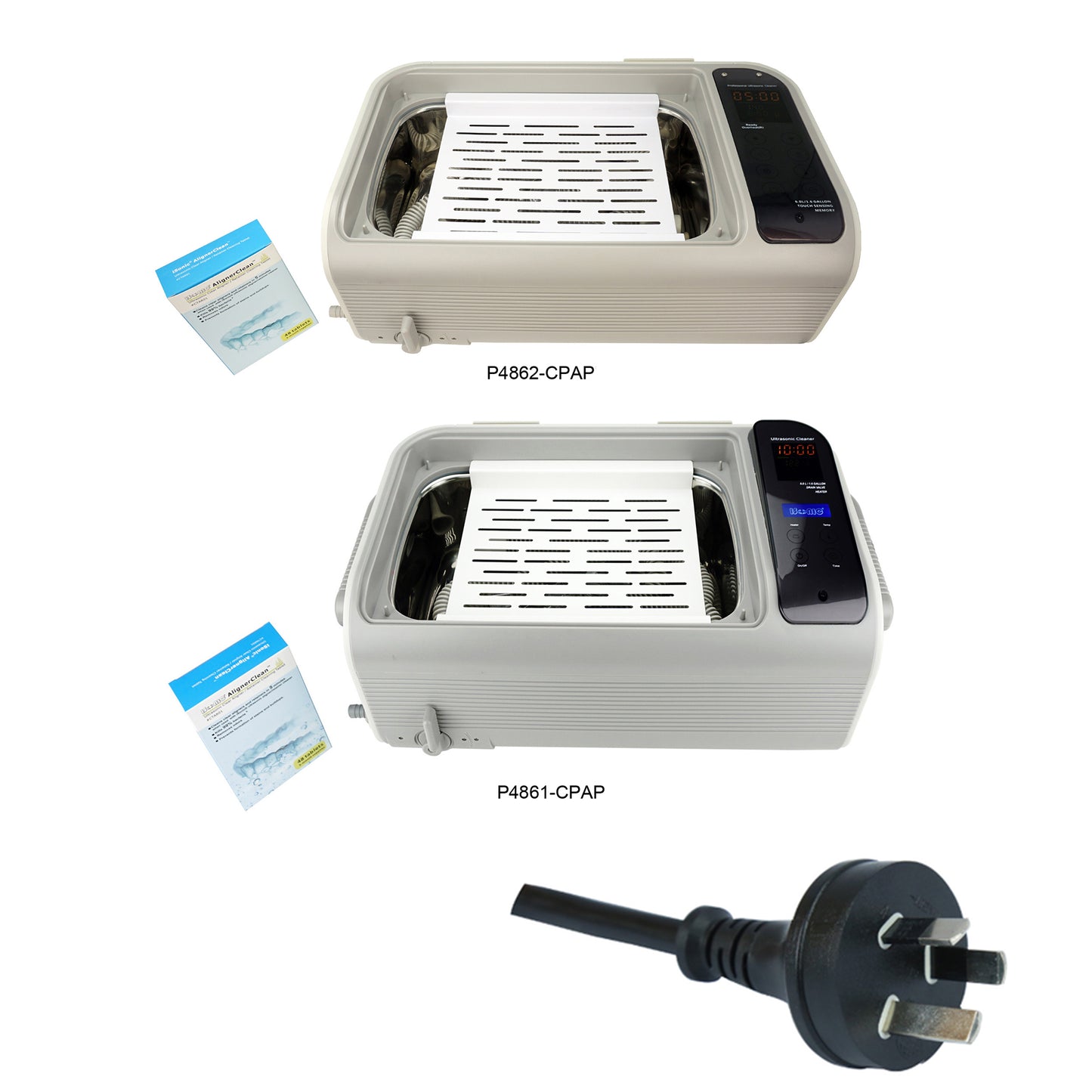 P4862-CPAP (large) | iSonic® Ultrasonic CPAP/BiPAP Cleaner, 1.6Gal/6L, with a stainless steel weight bracket, a box of cleaning tablets, heater, drain