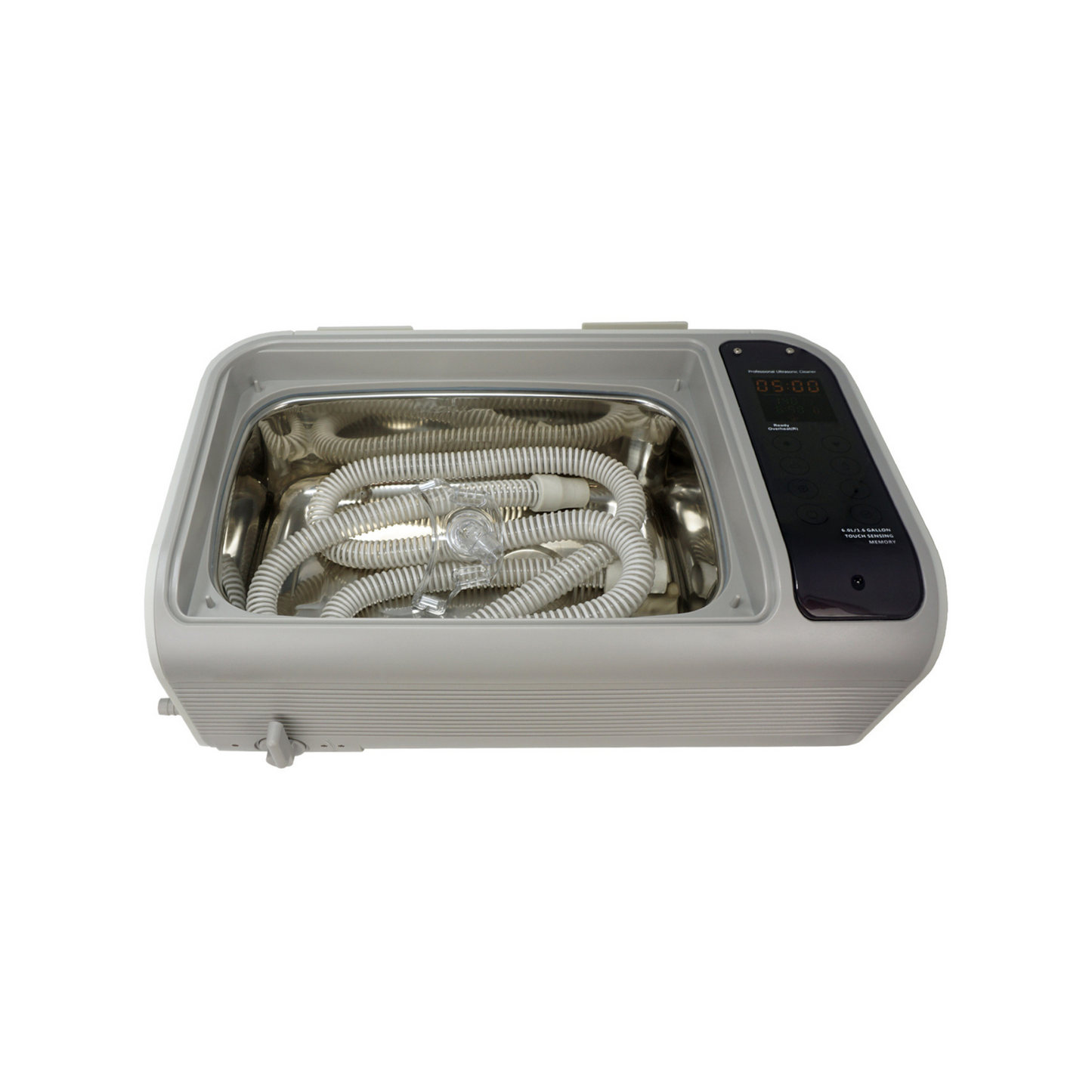 P4862-CPAP (large) | iSonic® Ultrasonic CPAP/BiPAP Cleaner, 1.6Gal/6L, with a stainless steel weight bracket, a box of cleaning tablets, heater, drain