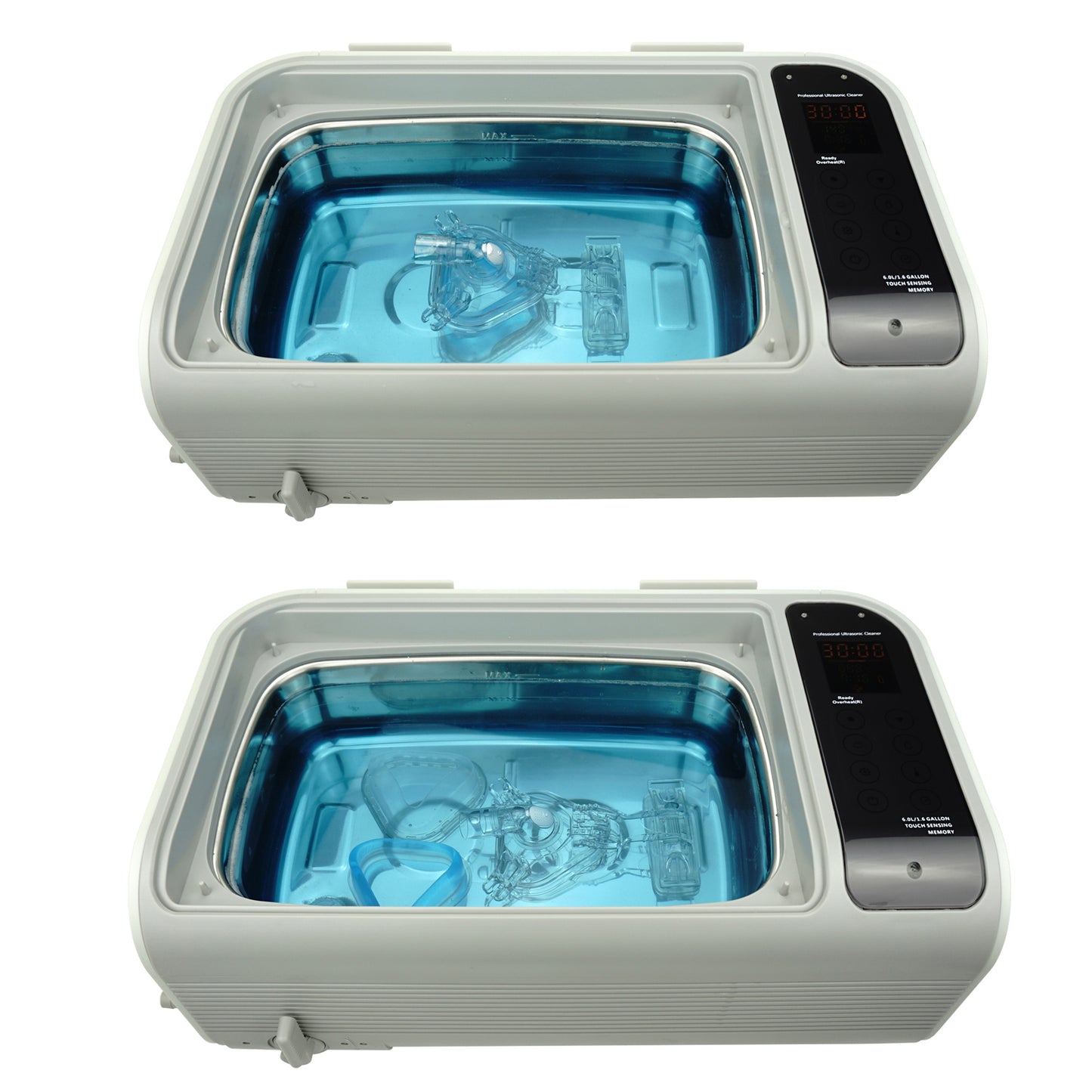 P4862-CPAP (large) | iSonic® Ultrasonic CPAP/BiPAP Cleaner, 1.6Gal/6L, with a stainless steel weight bracket, a box of cleaning tablets, heater, drain