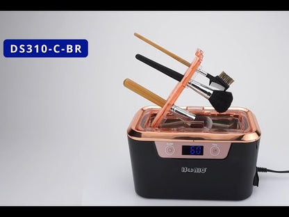 DS310C-BR | iSonic® Miniaturized Commercial Ultrasonic Cleaner with a makeup brush holder, black and rose gold colors. Promotional Price!