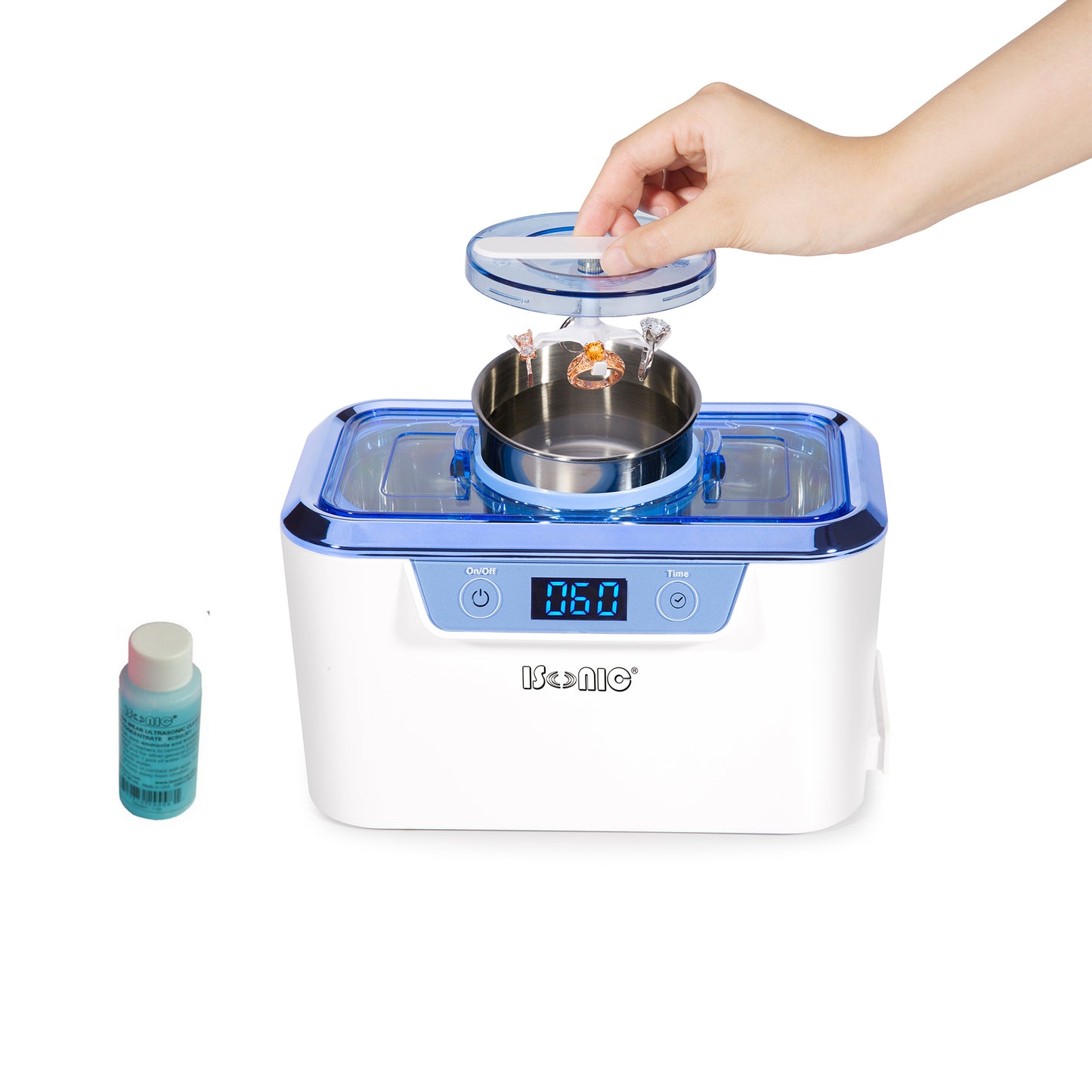 DS310-WS | iSonic® Miniaturized Commercial Ultrasonic Cleaner, white and sapphire blue colors