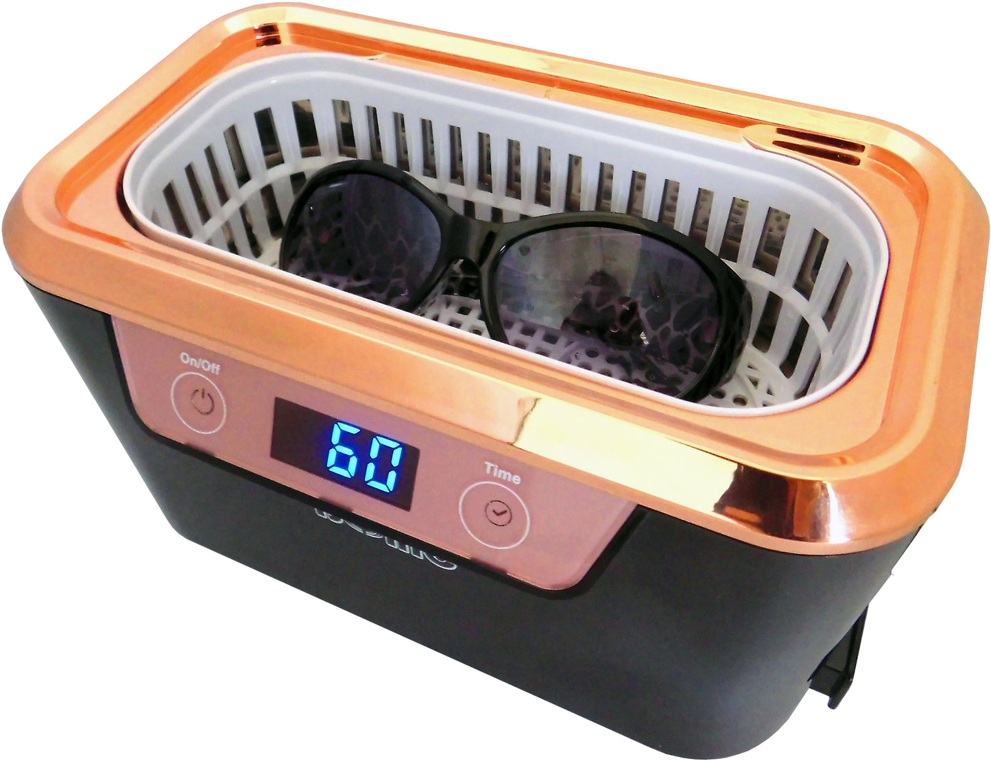 DS310B-BR | iSonic® Miniaturized Commercial Ultrasonic Cleaner, black and rose gold colors, with a flat lid