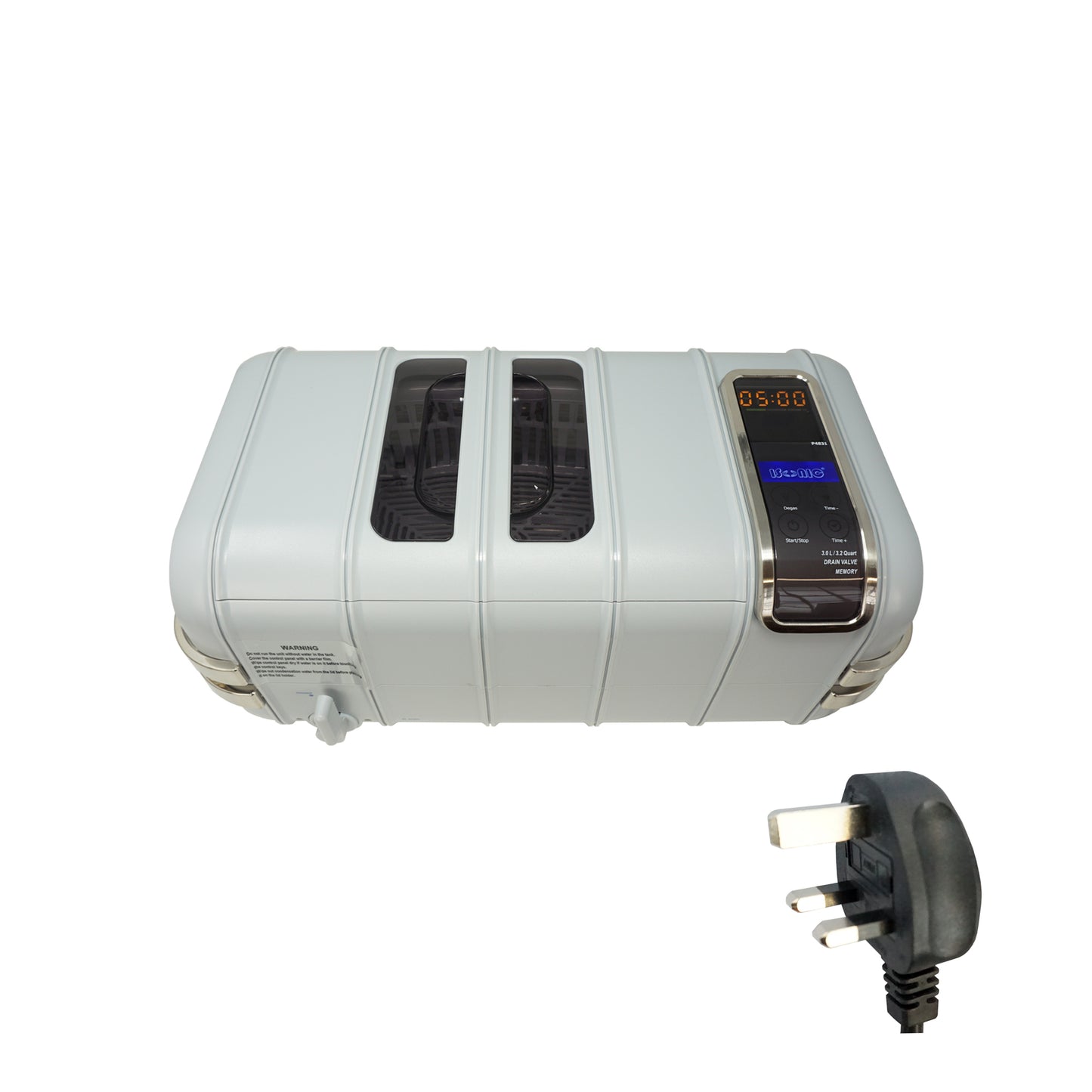 P4831 | iSonic® Ultrasonic Cleaner, 0.8Gal/3L, with a supersized 80W ultrasonic stack transducer, plastic basket, heater, drain