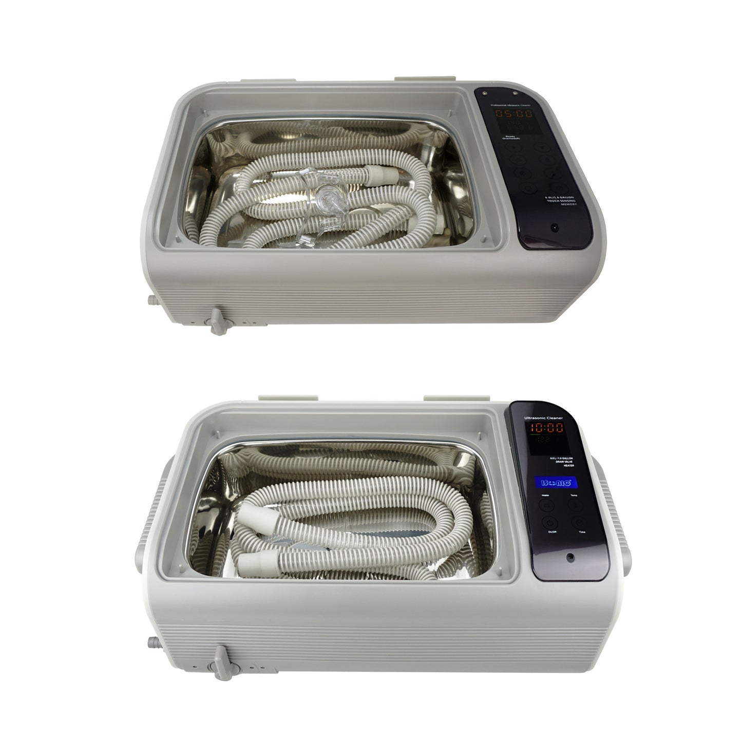 P4861-CPAP (large) | iSonic® Ultrasonic CPAP/BiPAP Cleaner, 1.6Gal/6L, with a stainless steel weight bracket, a box of cleaning tablet