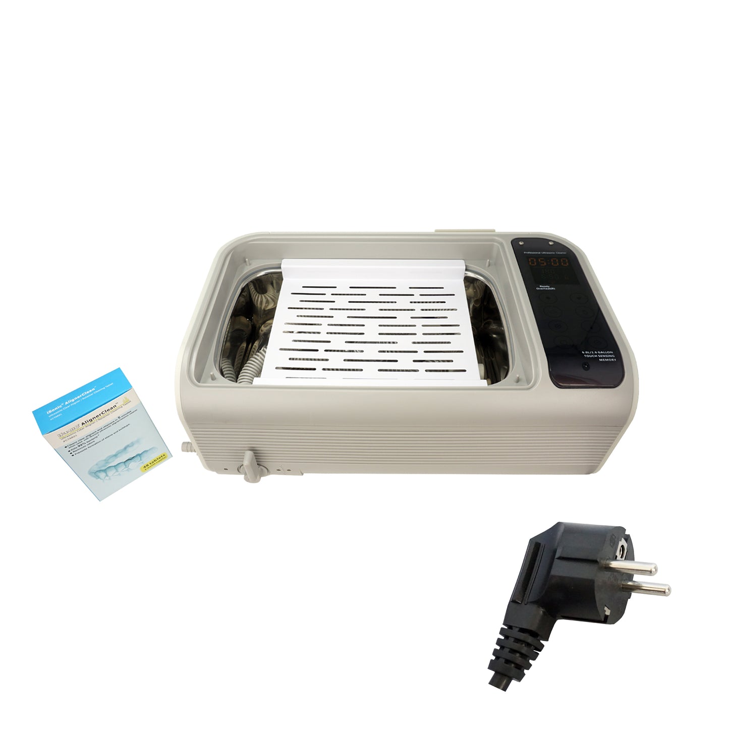 P4861-CPAP (large) | iSonic® Ultrasonic CPAP/BiPAP Cleaner, 1.6Gal/6L, with a stainless steel weight bracket, a box of cleaning tablet
