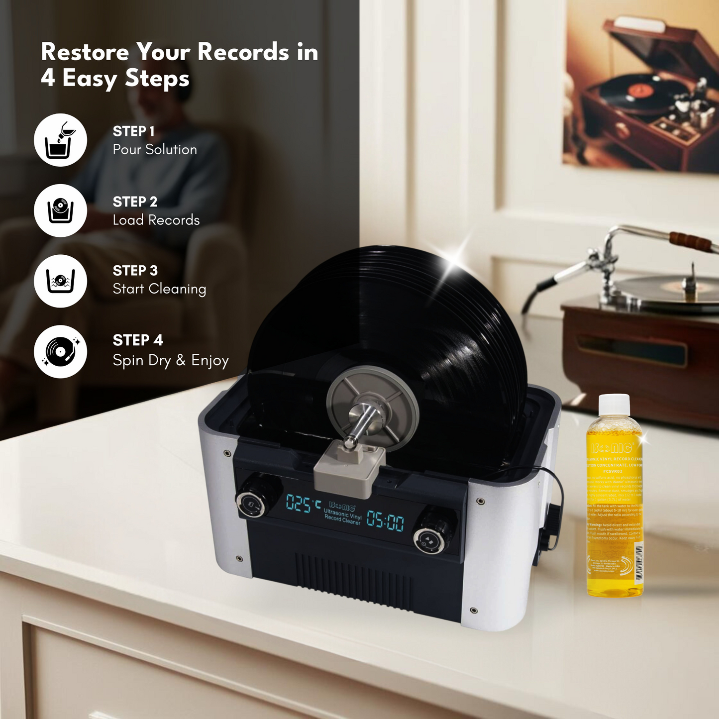 CS6.1-PRO | iSonic® Motorized Ultrasonic Vinyl Record Cleaner for 10 Records, with Filter and Spin Drying. Winner of Audiophile's Gear of The Year Award 2023!