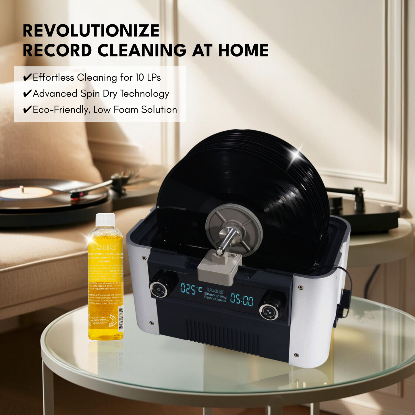 CS6.1-PRO | iSonic® Motorized Ultrasonic Vinyl Record Cleaner for 10 Records, with Filter and Spin Drying. Winner of Audiophile's Gear of The Year Award 2023!