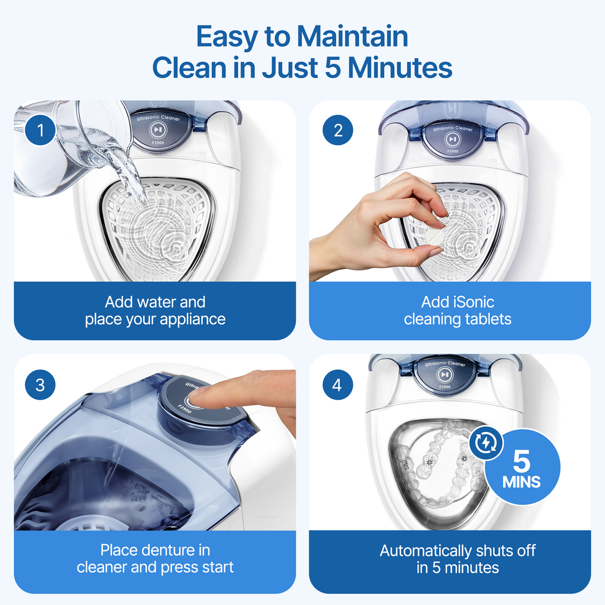 F3900 | iSonic® Ultrasonic Denture/Aligner/Retainer Cleaner, 110V 20W