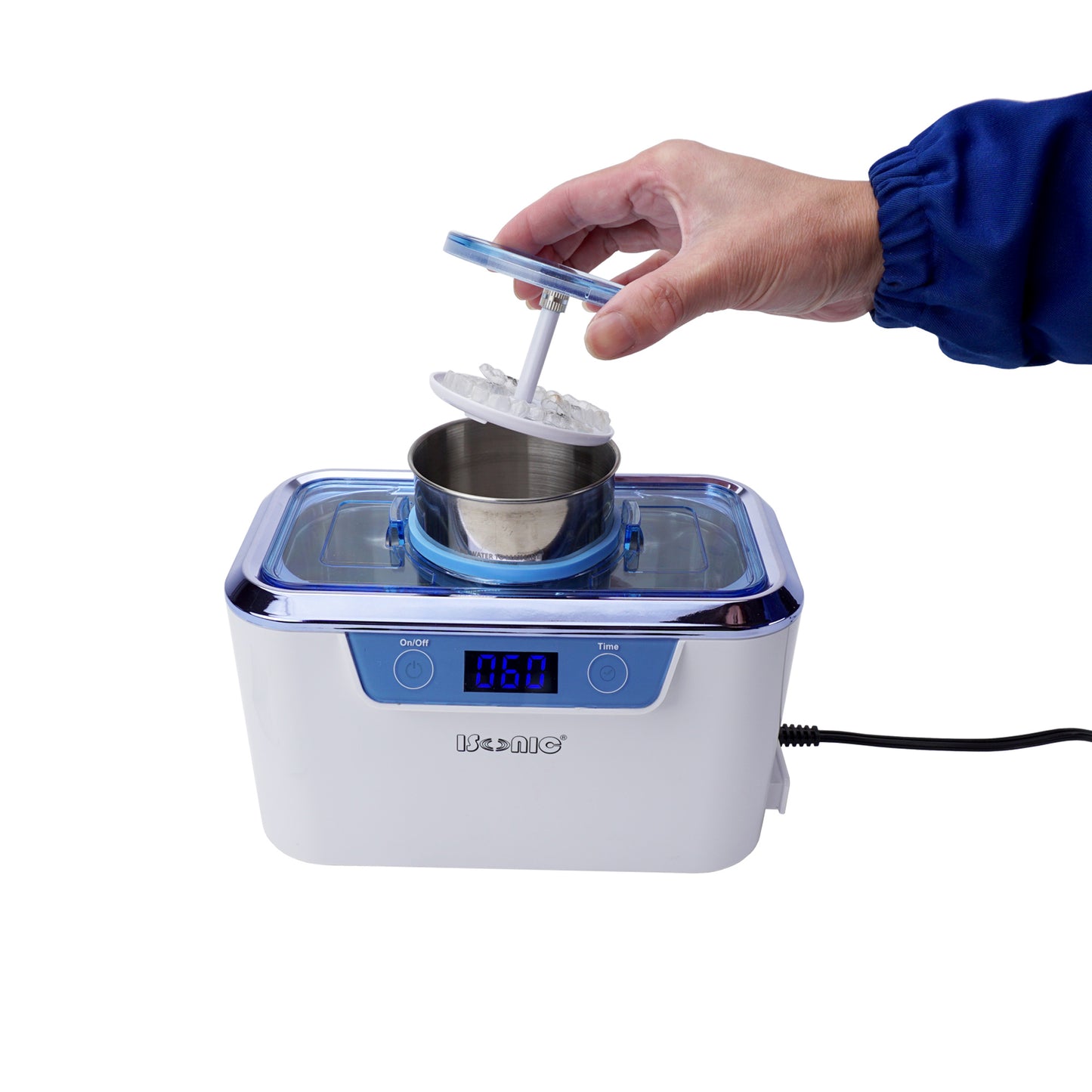 DS310-WS | iSonic® Miniaturized Commercial Ultrasonic Cleaner, white and sapphire blue colors