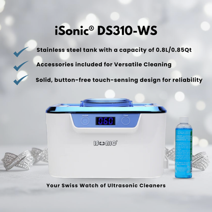 DS310-WS | iSonic® Miniaturized Commercial Ultrasonic Cleaner, white and sapphire blue colors