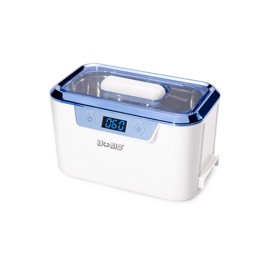 DS310B-WS | iSonic® Miniaturized Commercial Ultrasonic Cleaner, white and sapphire blue colors, for eyeglasses, ophthalmology instruments, jewelry