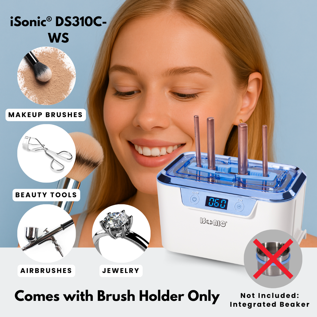 DS310C-WS | iSonic® Miniaturized Commercial Ultrasonic Cleaner, white and sapphire blue colors, for makeup brushes, jewelry, eyeglasses