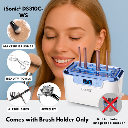 DS310C-WS | iSonic® Miniaturized Commercial Ultrasonic Cleaner, white and sapphire blue colors, for makeup brushes, jewelry, eyeglasses