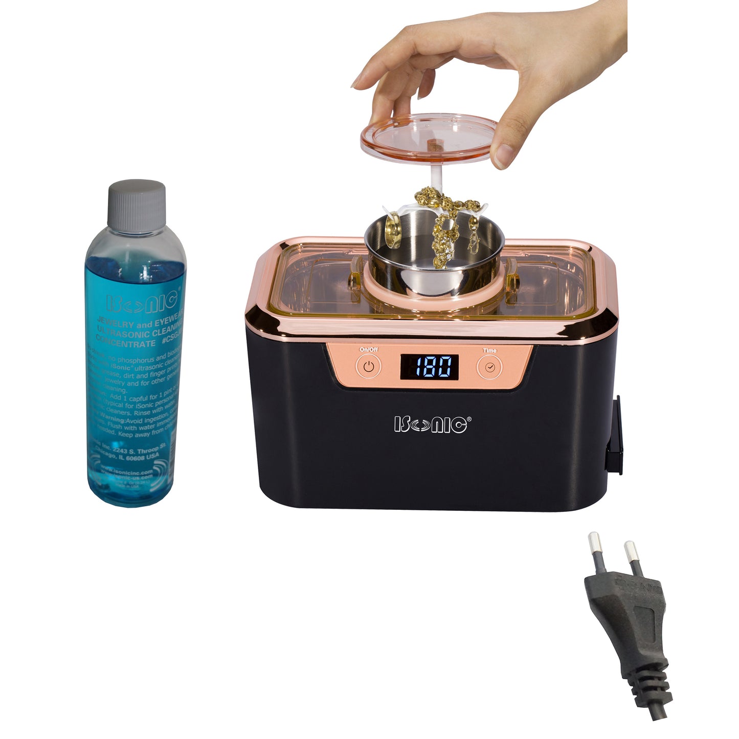 DS310-BR+CSGJ01 | iSonic® Miniaturized Commercial Ultrasonic Cleaner, with integrated ss. beaker plus Jewely/Eyewear Cleaning Solution Concentrate, Promotional Price!