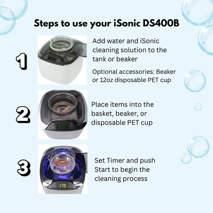 DS400B | iSonic® Miniaturized Commercial Ultrasonic Cleaner for Jewelry, Cosmetic Tools, Eyeglasses