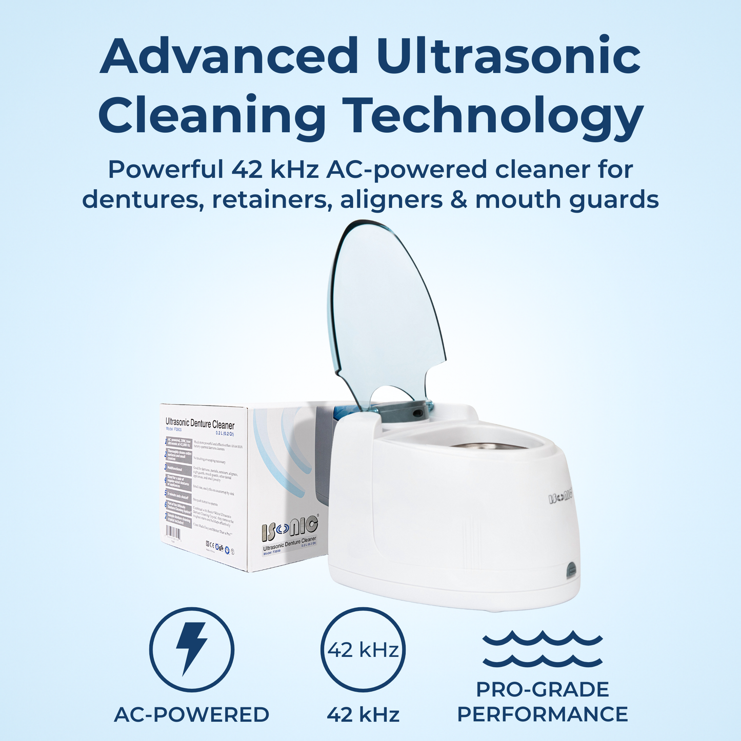 F3900 | iSonic® Ultrasonic Denture/Aligner/Retainer Cleaner, 110V 20W (tank is not removable, for portable unit, check DS180, DS180-B)