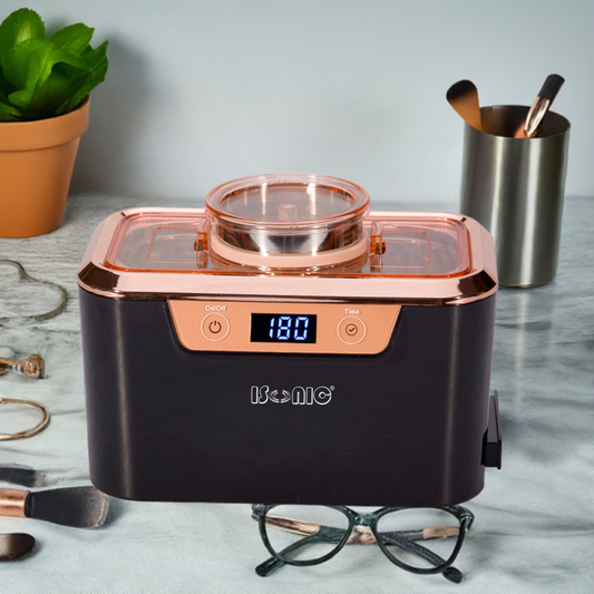 DS310-BR | iSonic® Miniaturized Commercial Ultrasonic Cleaner, black and rose gold colors, with integrated ss. beaker