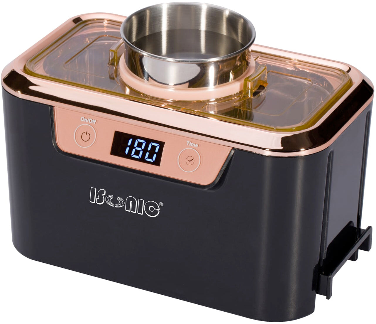 DS310-BR | iSonic® Miniaturized Commercial Ultrasonic Cleaner, black and rose gold colors, with integrated ss. beaker