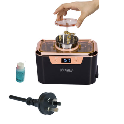DS310-BR | iSonic® Miniaturized Commercial Ultrasonic Cleaner, black and rose gold colors, with integrated ss. beaker