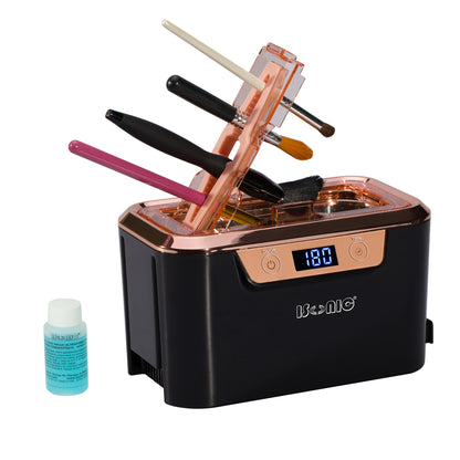 DS310C-BR | iSonic® Miniaturized Commercial Ultrasonic Cleaner with a makeup brush holder, black and rose gold colors