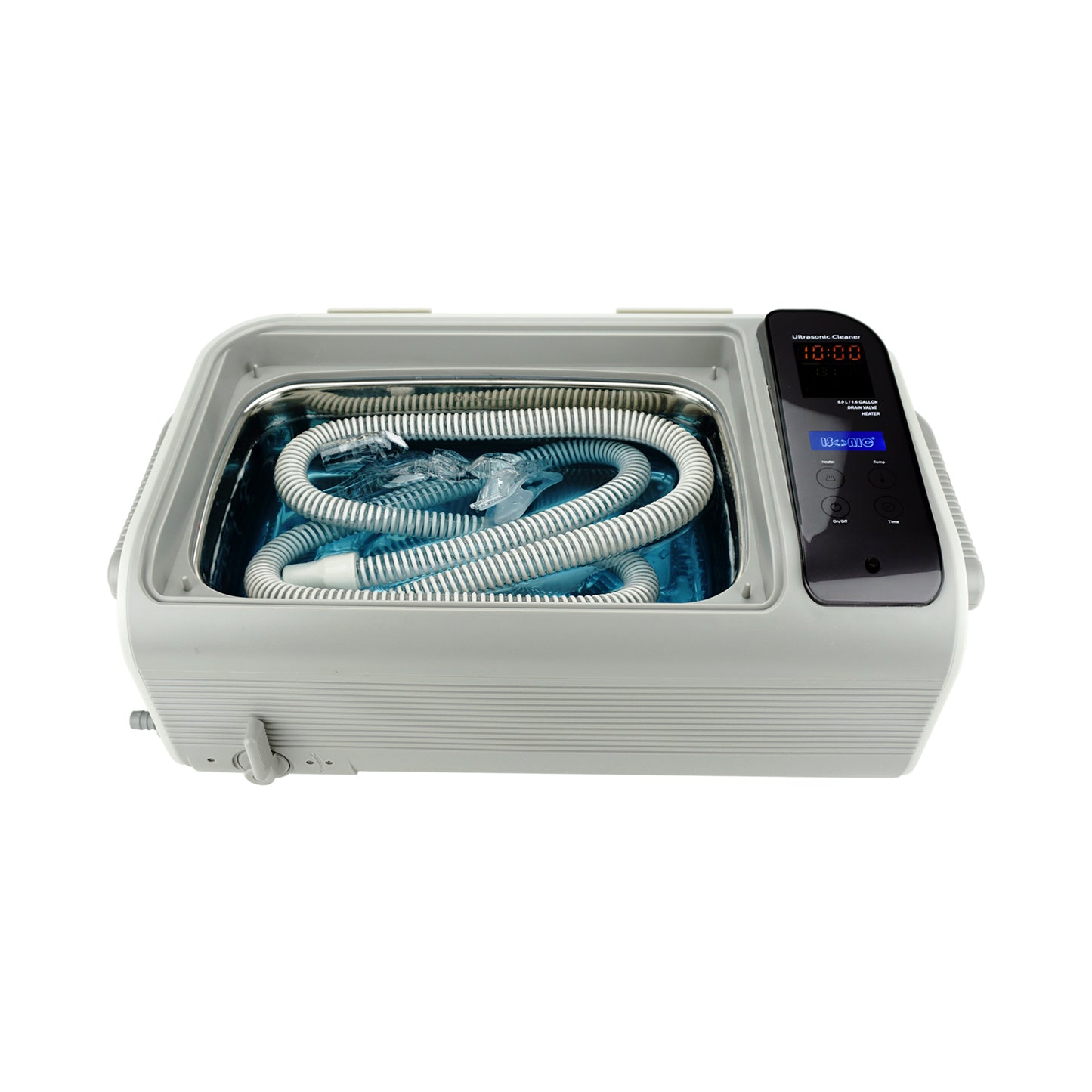 P4861-CPAP (large) | iSonic® Ultrasonic CPAP/BiPAP Cleaner, 1.6Gal/6L, with a stainless steel weight bracket, a box of cleaning tablet